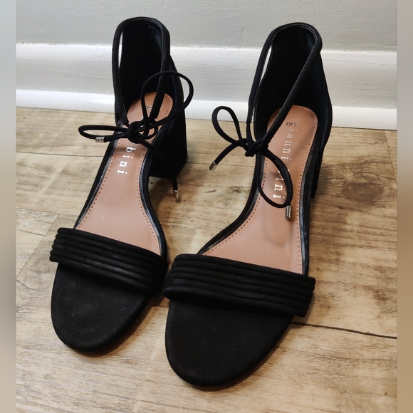 Gianni Bini Women's Black Suede sandal block heel ankle tie shoe size 8.5 - Picture 4 of 5